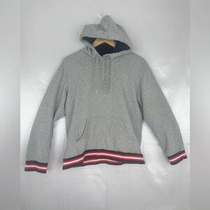 Original Use Gray‎ Hoodie with Red and White Striped Hem